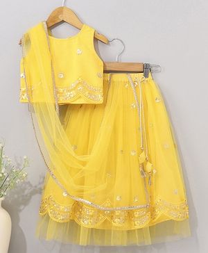 Babyhug Sleeveless Sequinned Choli & Lehenga With Net Dupatta - Yellow