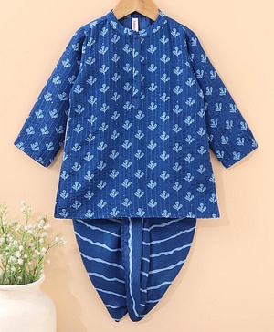 Babyhug Full Sleeves Printed Kurta & Dhoti - Indigo