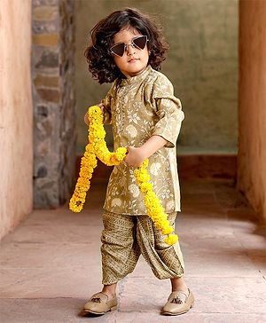 Babyhug Full Sleeves Kurta and Dhoti Set Floral Print - Beige