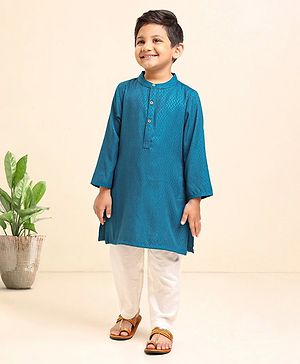 Babyhug Full Sleeves Woven Kurta & Pyjama Set Printed- Rama Green