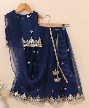 Babyhug Sleeveless Choli Lehenga With Dupatta Embroidered - Blue