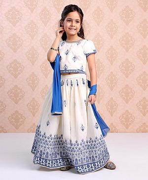 Babyhug Half Sleeves Choli & Lehenga Set with Dupatta Embroidered Thread Work & Sequin Designs - Off White