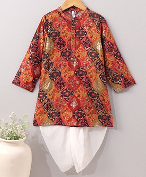 Babyhug Full Sleeves Kurta & Dhoti Set Floral Print - Red