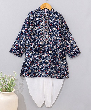 Babyhug Full Sleeves Kurta & Dhoti Set Floral Print - Blue