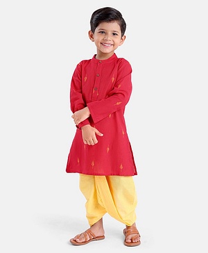 Babyhug  Full Sleeve Handloom Design Kurta Dhoti Set- Red
