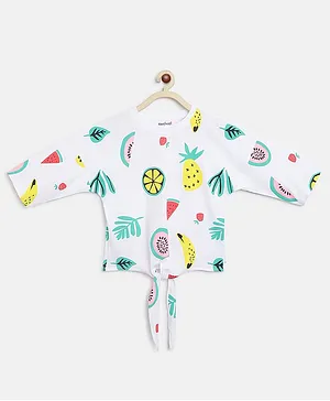 Natilene Three Fourth Sleeves All Over Tropical Fruits Printed Top - White