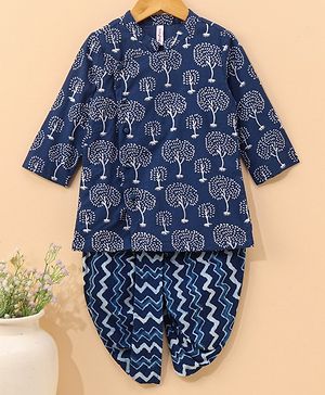 Babyhug Full Sleeves Kurta and Dhoti Set Printed - Indigo