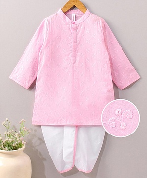 Babyhug Full Sleeves Kurta Dhoti Set with Embroidery - Pink