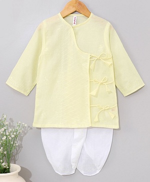 Babyhug Cotton Woven Full Sleeves Embroidery Kurta & Dhoti Set - Yellow