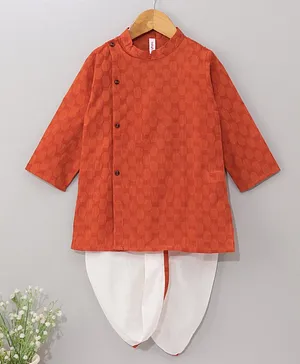 Babyhug Cotton Woven Full Sleeves Ethnic Printed Kurta & Dhoti Set - Orange