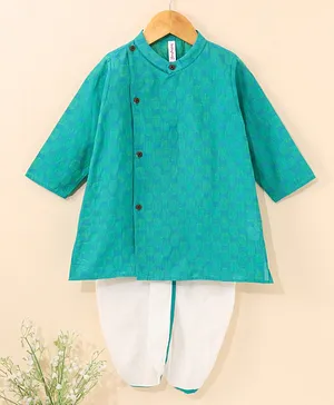 Babyhug Cotton Woven Full Sleeves Ethnic Printed Kurta & Dhoti Set - Rama Green