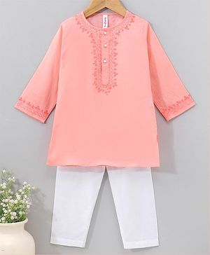 Babyhug Full Sleeves Kurta & Pyjama Set Embroidered - Peach