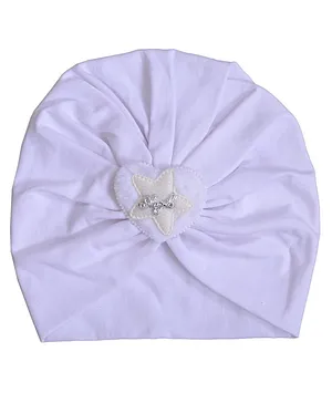 BABY Charm Heart & Star Applique Gathered Cap - White