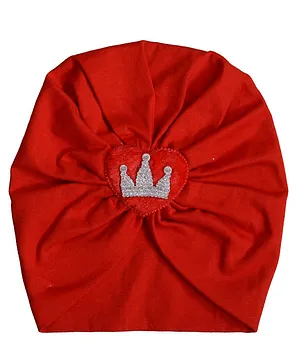BABY Charm Heart & Crown Applique Gathered Cap - Red