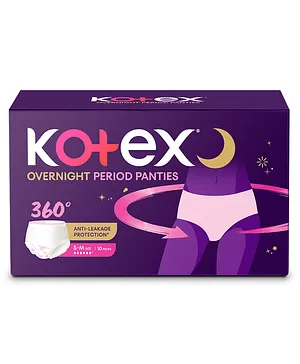 Kotex Overnight Period Panties for Heavy Flow Period Protection Small & Medium Pack of 10 - White