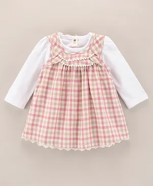 ToffyHouse Full Sleeves Inner Tee with Checkered Frock - Light Pink