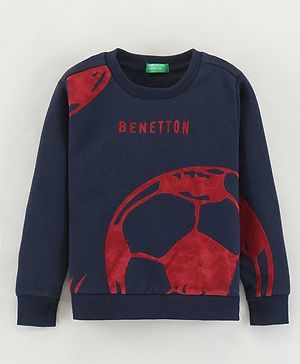 UCB Knitted Full Sleeves Sweatshirt Football Print - Navy