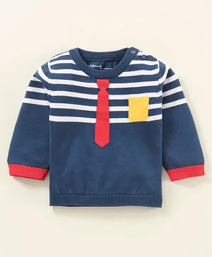 ToffyHouse Full Sleeves Striped Pullover Sweater for Light Winter - Navy
