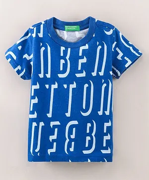 UCB Half Sleeves T-Shirt Text Print - Cobalt Blue