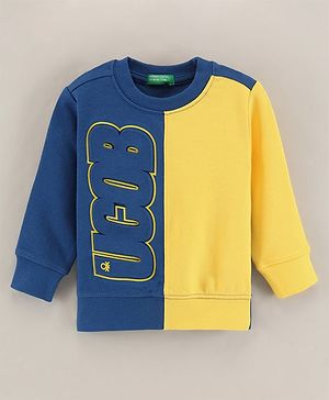 UCB Full Sleeves Sweatshirt Text Print - Blue