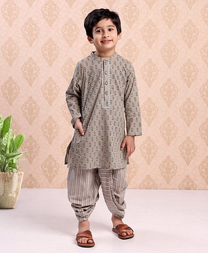 Babyhug Full Sleeves Printed Kurta & Dhoti - Grey