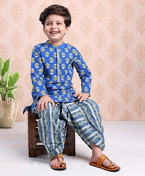Babyhug Full Sleeves Kurta and Dhoti Set Floral Print - Blue