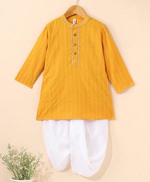 Babyhug Full Sleeves Solid Kurta and Dhoti Set - Mustard