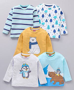 Babyhug Cotton Knit Full Sleeves Printed T-Shirts Pack of 5 -  Multicolour