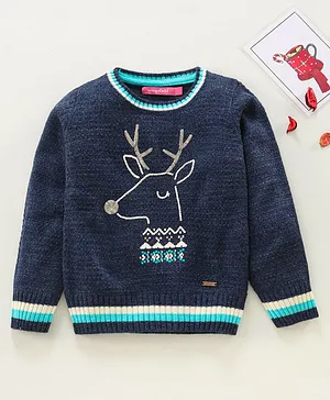 Wingsfield Full Sleeves Reindeer Detail Sweater - Navy Blue