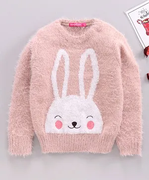 Wingsfield Full Sleeves Bunny Detailing Fuzzy Sweater - Sea Shell Pink