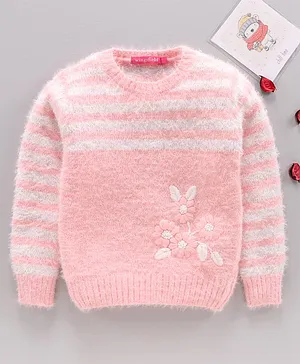Wingsfield Full Sleeves Floral & Striped Sleeves Detailing Ombre Sweater - Peach