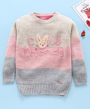 Wingsfield Full Sleeves Rabbit & Cute Friends Terry Text Detailing Pullover Sweater - Multi Color