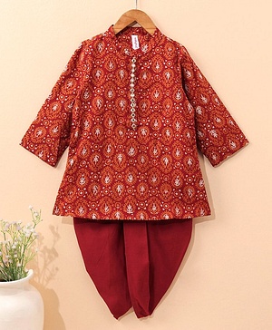 Babyhug Cotton Full Sleeves Kurta and Dhoti Set Printed - Red