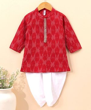 Babyhug Full Sleeves Cotton Kurta & Dhoti Set Printed- Red