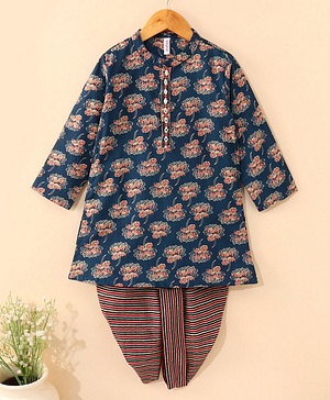 Babyhug Full Sleeves Kurta and Dhoti Set Printed - Indigo