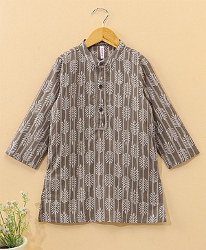 Babyhug Full Sleeves Kurti Leaf Print - Brown
