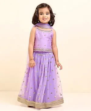 Babyhug Sleeveless Choli & Lehenga With Dupatta Sequin Embroidery- Lavender