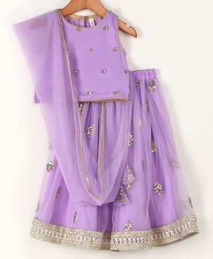 Babyhug Sleeveless Choli & Lehenga with Dupatta - Purple