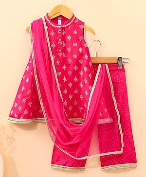 Babyhug Sleeveless Kurta and Salwar set with Dupatta Embroidered - Fuschia