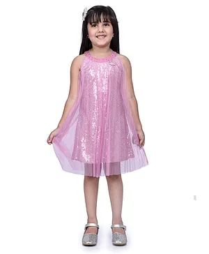 Peppermint Girls Party Wear Sleeveless Dress - Mauve
