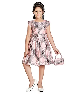 Peppermint Cap Sleeves Checkered Dress With Purse - Pink