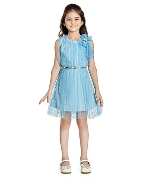 Peppermint Sleeveless Embellished & Embroidered Party Wear Dress - Sky Blue