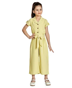 Peppermint Half Sleeves Solid Collared Jumpsuit - Mustard