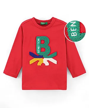 UCB Cotton Knit Full Sleeves T-Shirt Logo Applique - Red