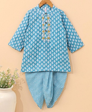 Babyhug Full Sleeves Printed Kurta & Dhoti - Blue