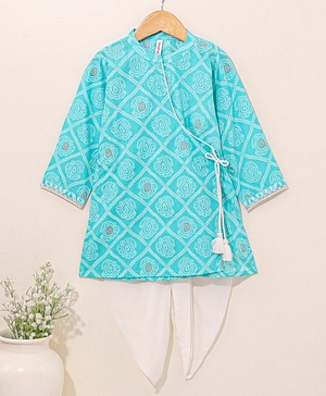Babyhug Cotton Woven Full Sleeves Ethnic Printed Kurta & Dhoti Set - Blue
