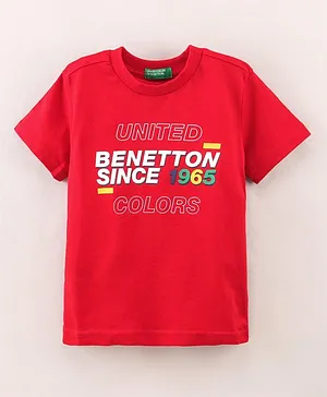 UCB Half Sleeves Cotton T-Shirt Text Print- Red