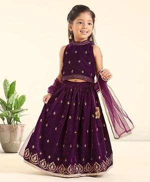 Babyhug Sleeveless Choli & Lehenga Set with Dupatta Ethnic Print - Purple