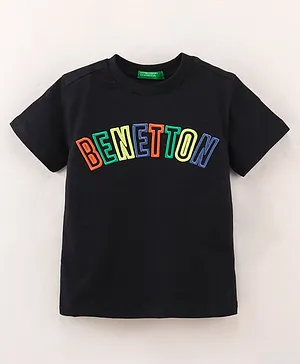 UCB Cotton Knit Half Sleeves T-Shirt Text Printed - Black