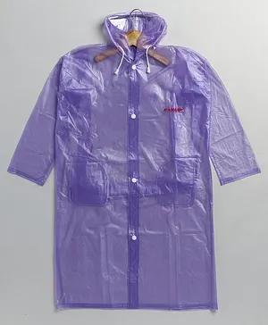 Aristocrat Full Sleeves Front Button Closure Long Rain Coat With School Bag Folder - Purple